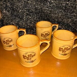 Vintage Coffee Mugs Set - Cream and Brown